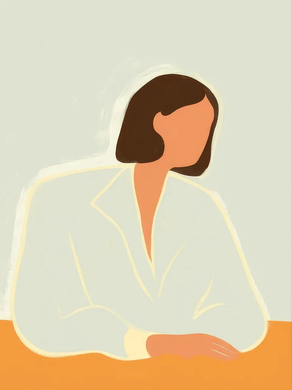 Onlly poster, Woman in Profile on Peach: A softly shaded side profile of a woman appears against blush pink.