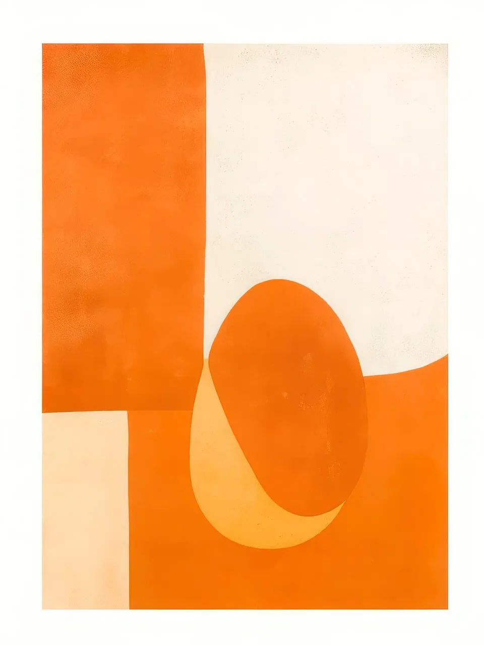 Onlly poster, Orange Colour-Field Study: Warm orange blocks and a pale curved shape build a simple vertical composition.