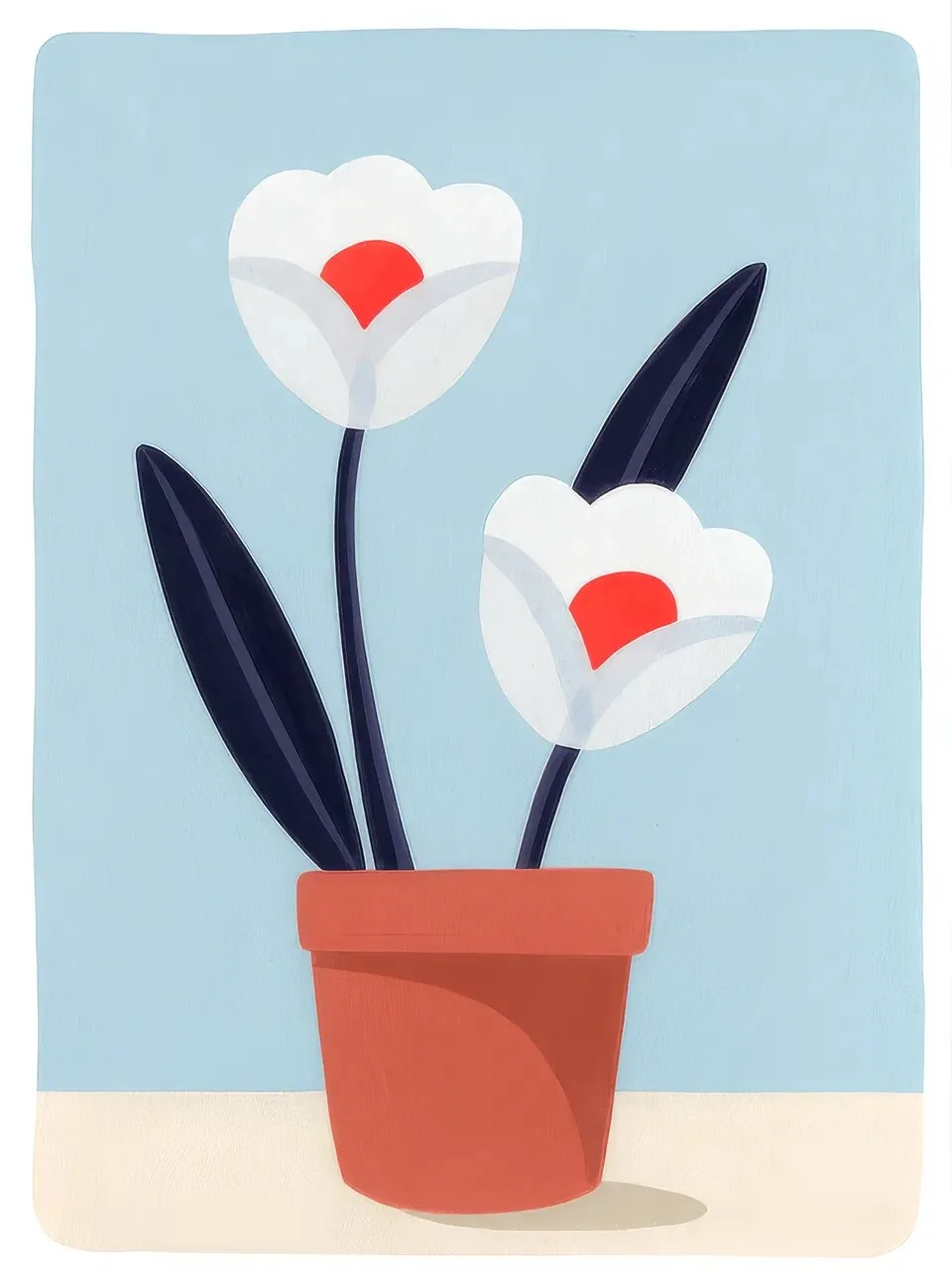 Onlly poster, Hearts and Small Vases: Rows of dark hearts alternate with small outlined vessel-like forms.
