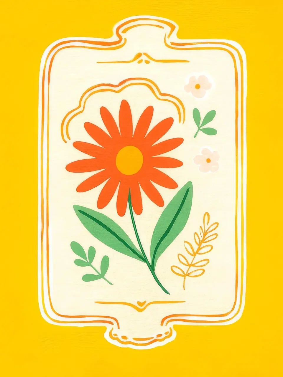 Onlly poster, Daisy in an Ornamental Frame: A bright flower sprig sits within a decorative yellow frame.