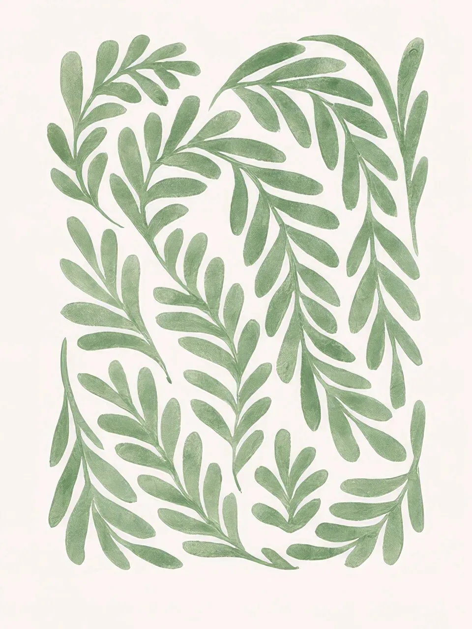 Onlly poster, Green Botanical Wreath: A loose ring of leafy stems forms an airy wreath on pale cream.