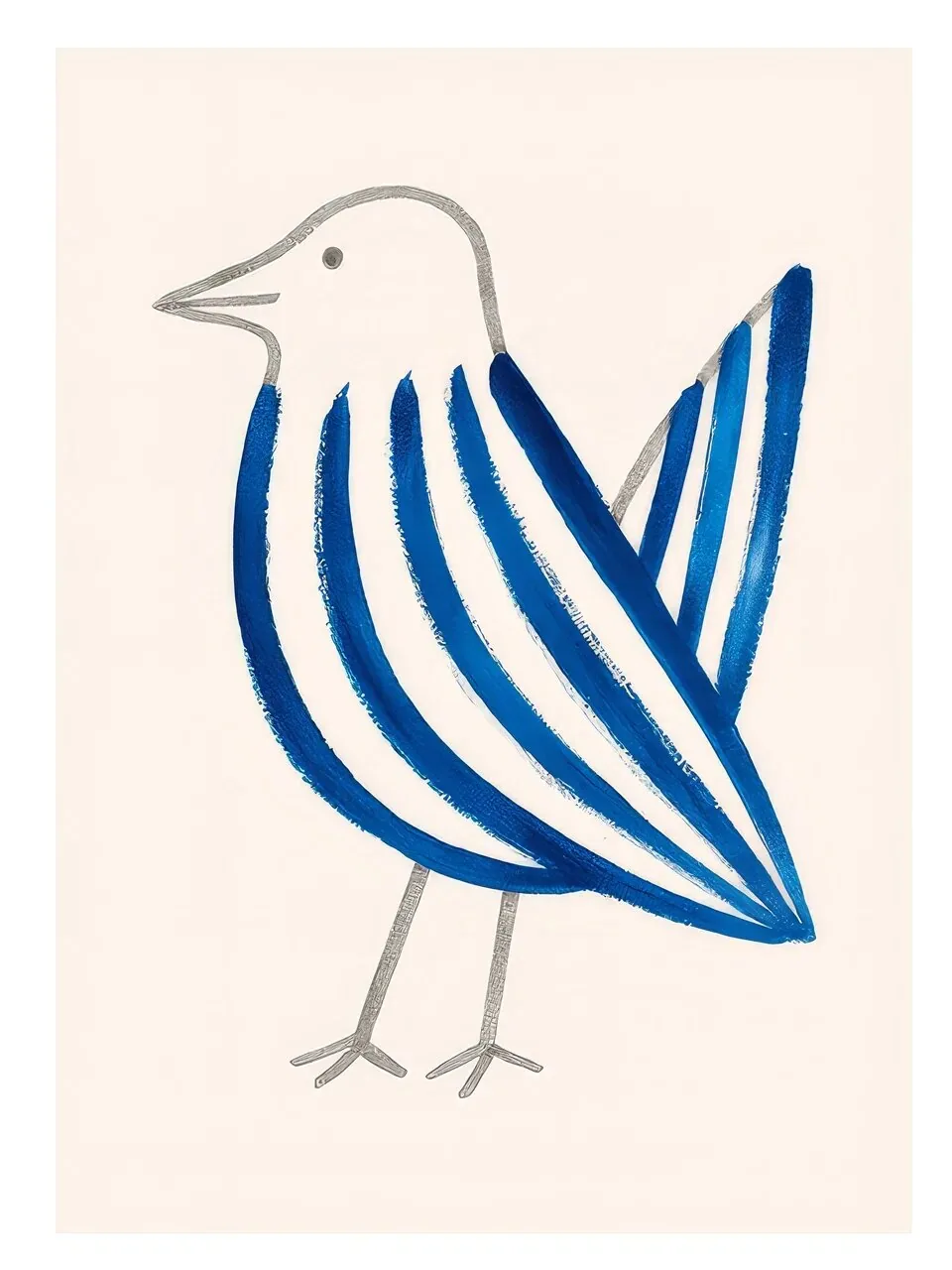 Onlly poster, Blue-Striped Seabird: A white seabird with blue-striped wings stands on a pale ground.