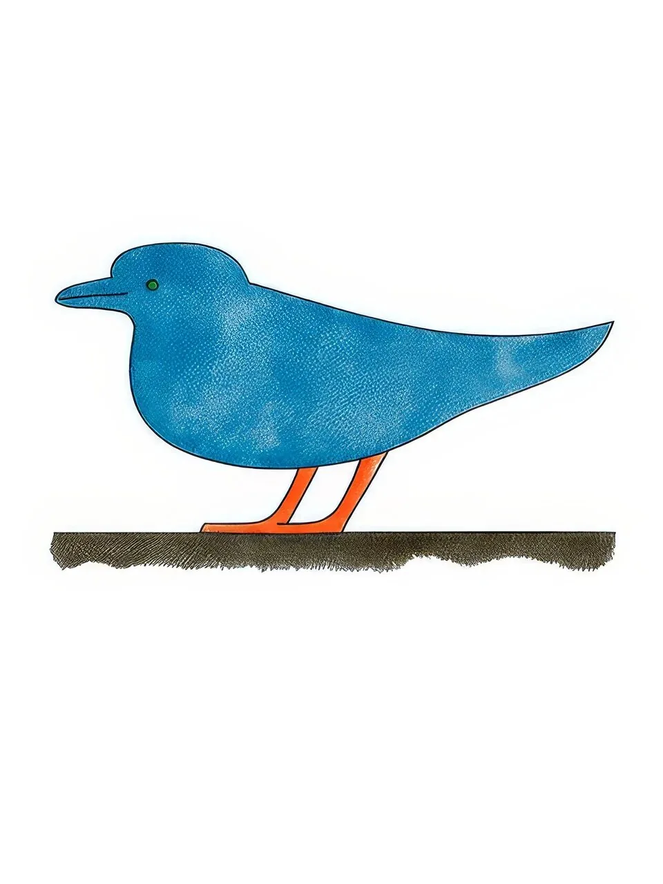 Onlly poster, Blue Bird on a Branch: A small blue bird stands on a dark branch against pale cream.