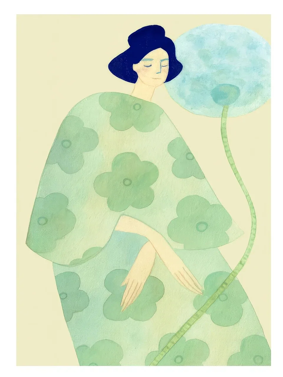 Onlly poster, Woman Seated in Soft Green: A pale figure sits within an airy green-toned interior composition.
