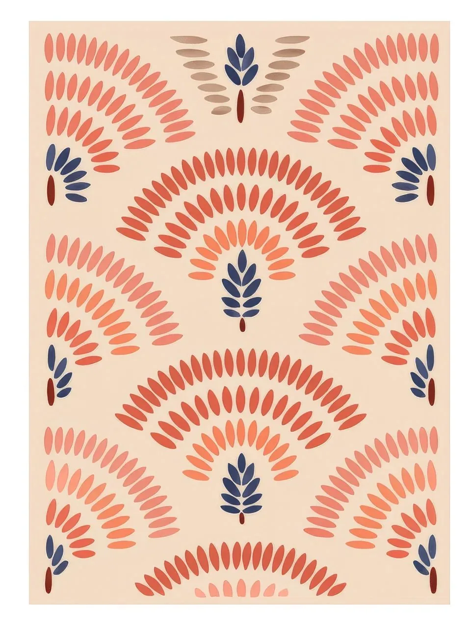Onlly poster, Terracotta Floral Arches: A warm red-orange repeating pattern combines arches, leaves and small floral marks.