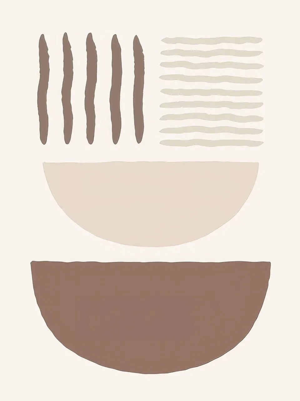 Onlly poster, Abstract Bowl Forms: A pale rounded bowl shape and dark brown forms balance on warm neutral.