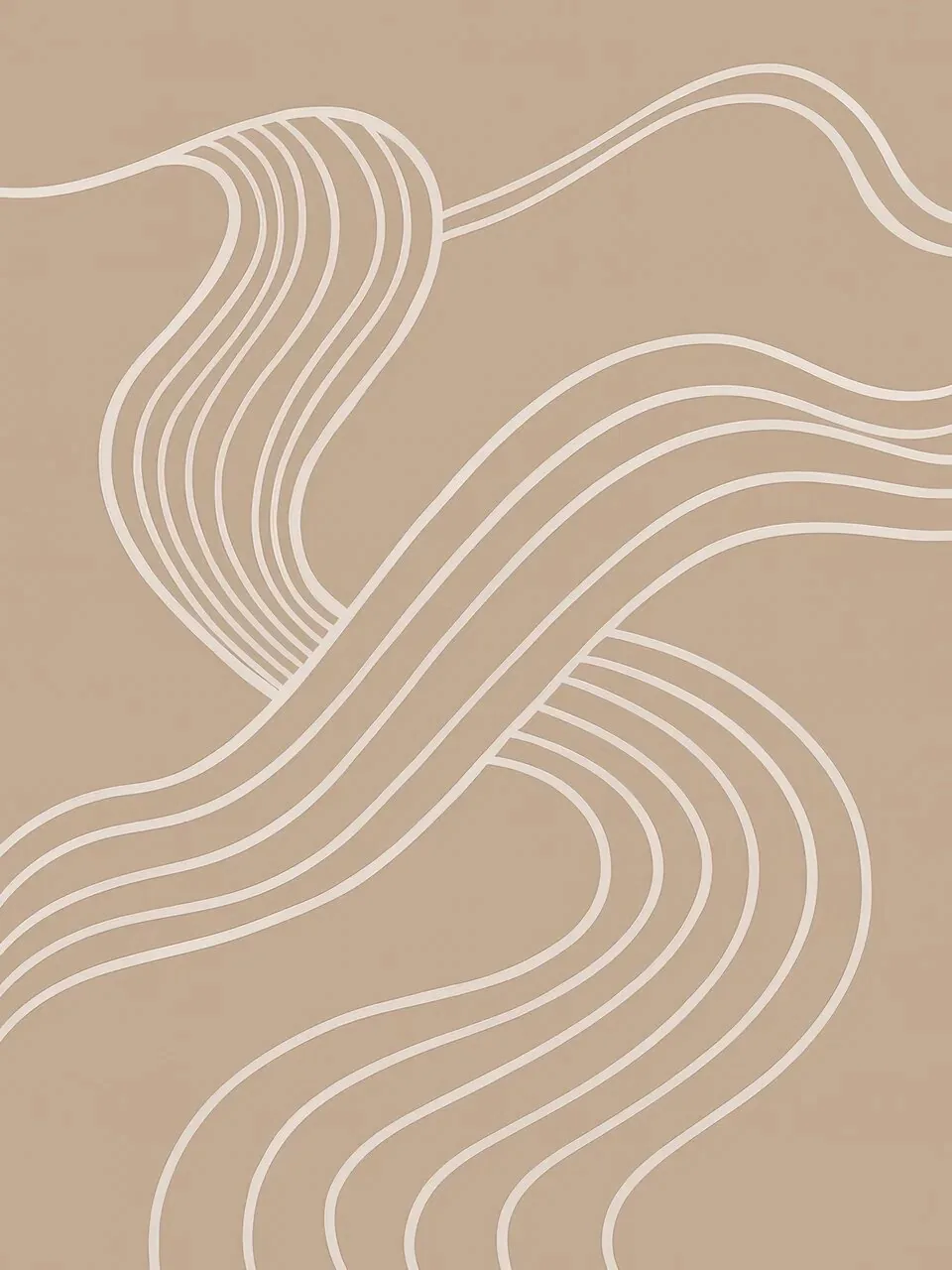 Onlly poster, Flowing Cream Lines on Taupe: Fine ivory curves move in parallel across a warm brown ground.