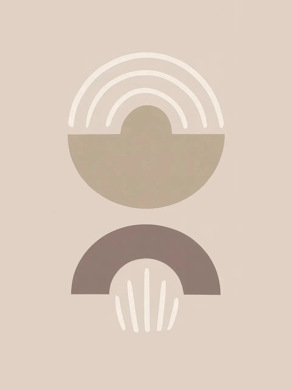 Onlly poster, Muted Rainbow Arches: Simple half-circle and arch shapes in taupe create a soft modern composition.
