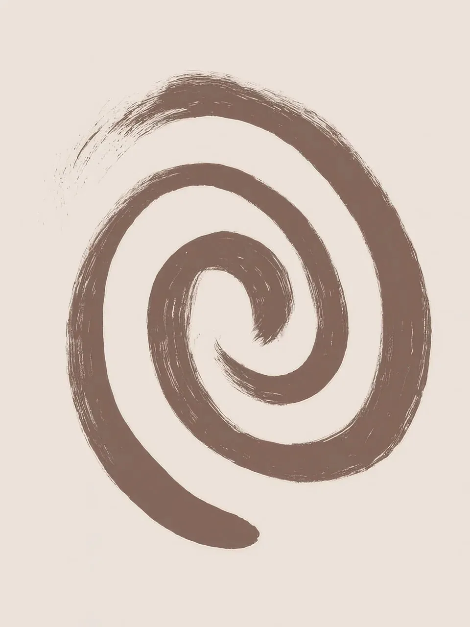 Onlly poster, Brown Spiral on Cream: A single brown spiral-like line is centred on a pale neutral background.