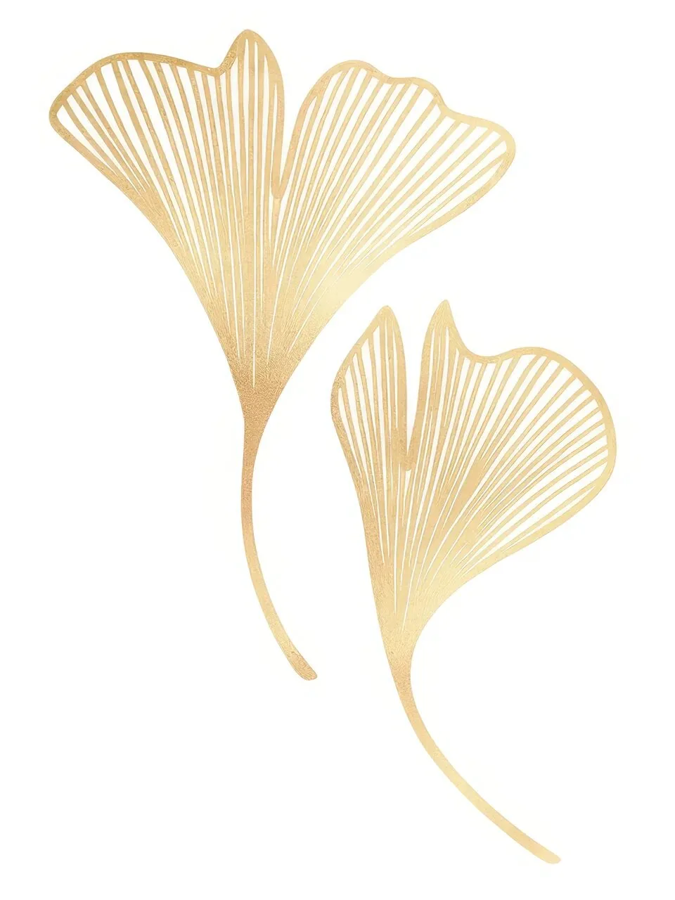 Onlly poster, Ginkgo Leaves in Gold: Two fan-shaped ginkgo leaves are outlined in soft golden lines.