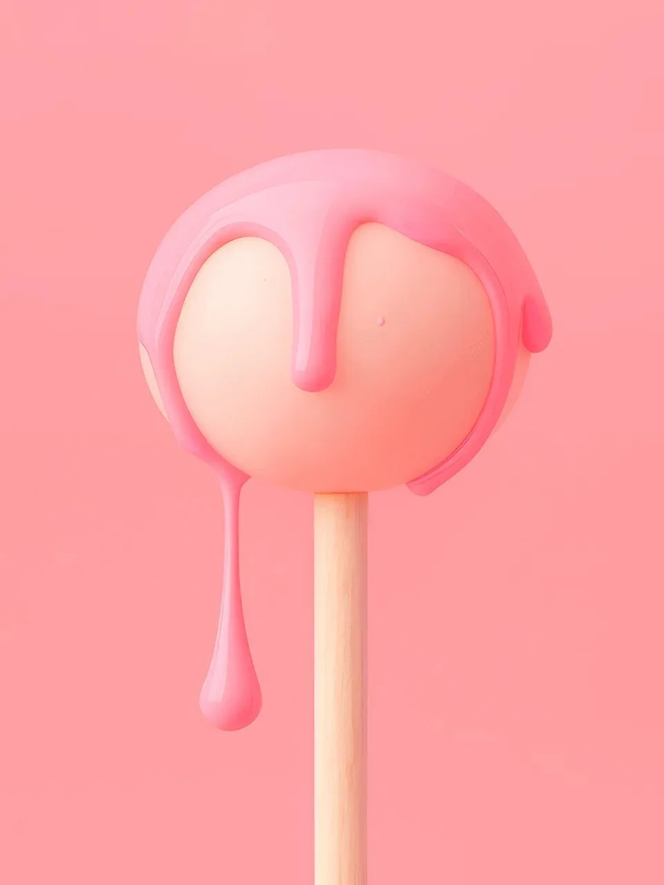 Onlly poster, Pink Glossy Heart Shape: A glossy rounded pink form with a soft highlight floats on bright pink.