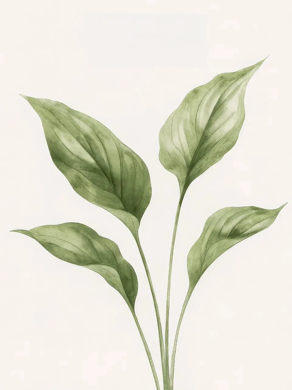 Onlly poster, Soft Green Leaves: A pair of pale green leaves with delicate veins sits on warm cream.