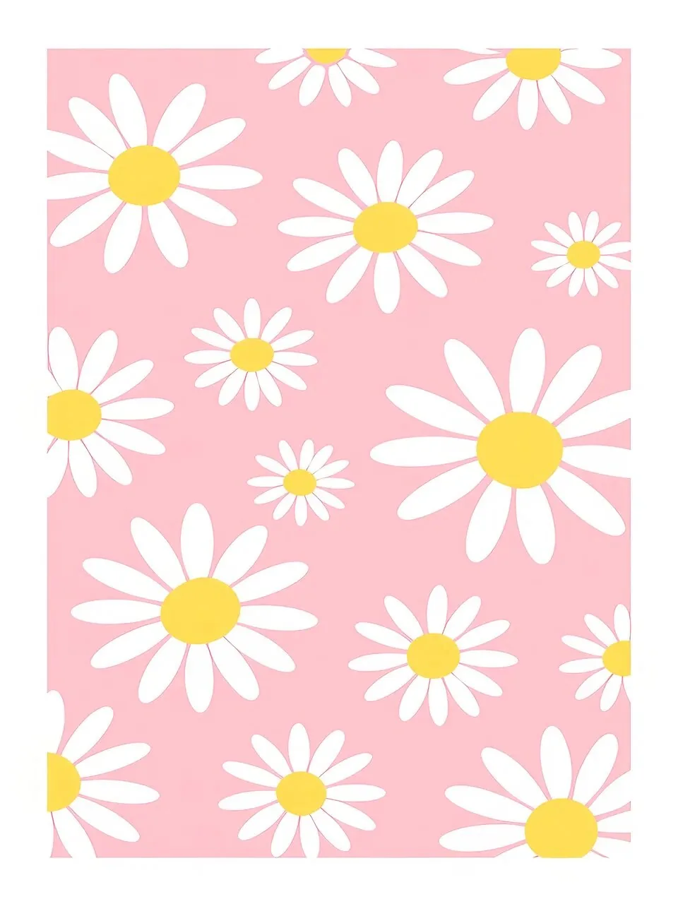 Onlly poster, White Daisies Pattern: Small white daisies with yellow centres repeat across a soft pink field.
