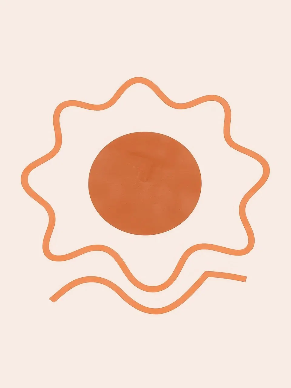 Onlly poster, Orange Sun Outline: A warm orange circle is surrounded by a softly wavy outline on pale pink.