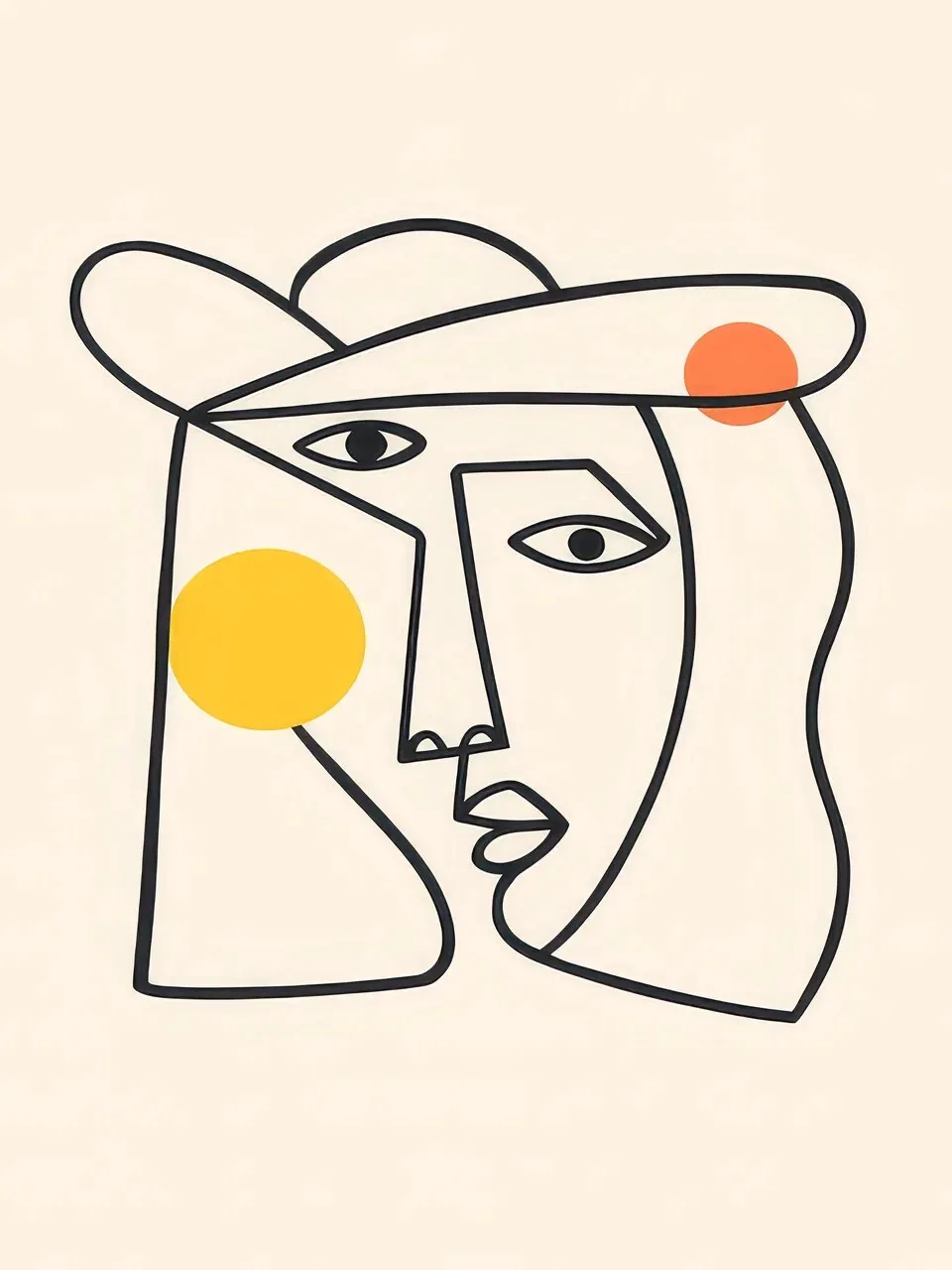 Onlly poster, Continuous Line Portrait: A black continuous line outlines an abstract face with a small orange accent.