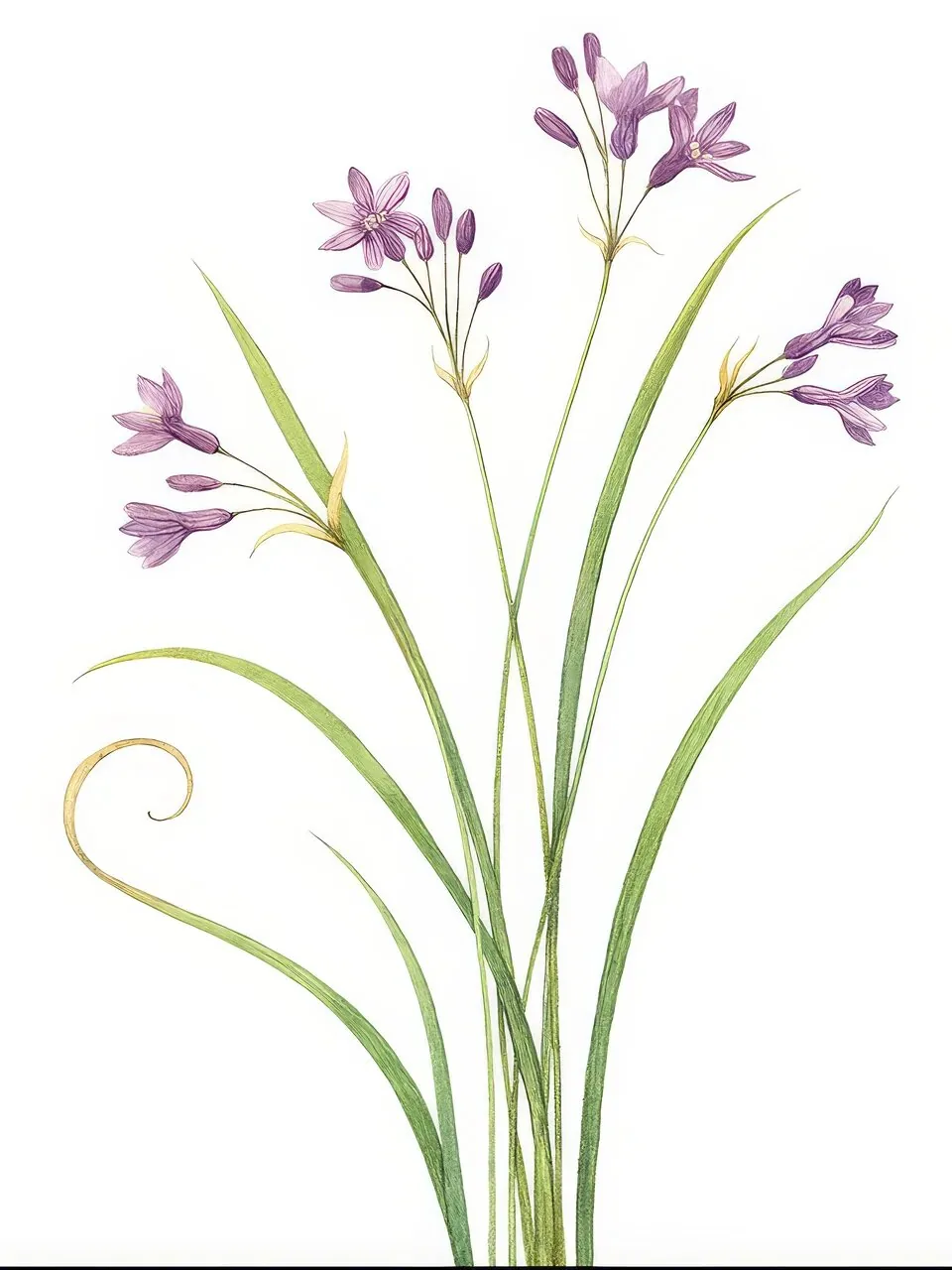 Onlly poster, Violet Meadow Grasses: Slender purple wildflowers and grasses rise against a light background.