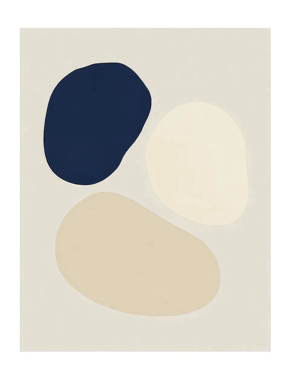 Onlly poster, Navy and Cream Organic Forms: A dark-blue oval and pale rounded shape balance on a neutral ground.