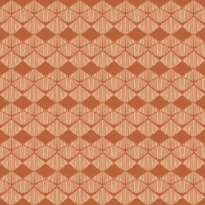 Repeating terracotta scallop motif with fine vertical lines in a tessellated pattern.
